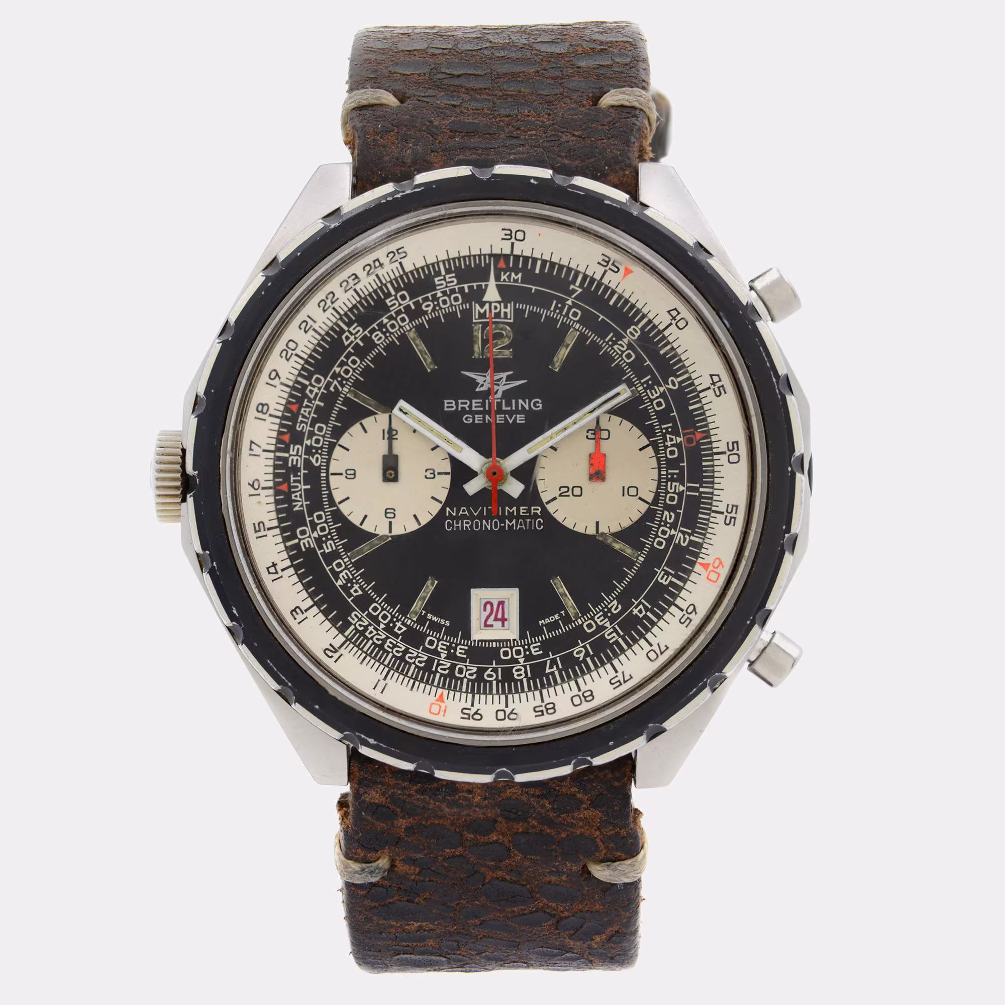 Vintage Breitling Navitimer Chrono-Matic Black And White Dial Men's Watch 1806 47 mm