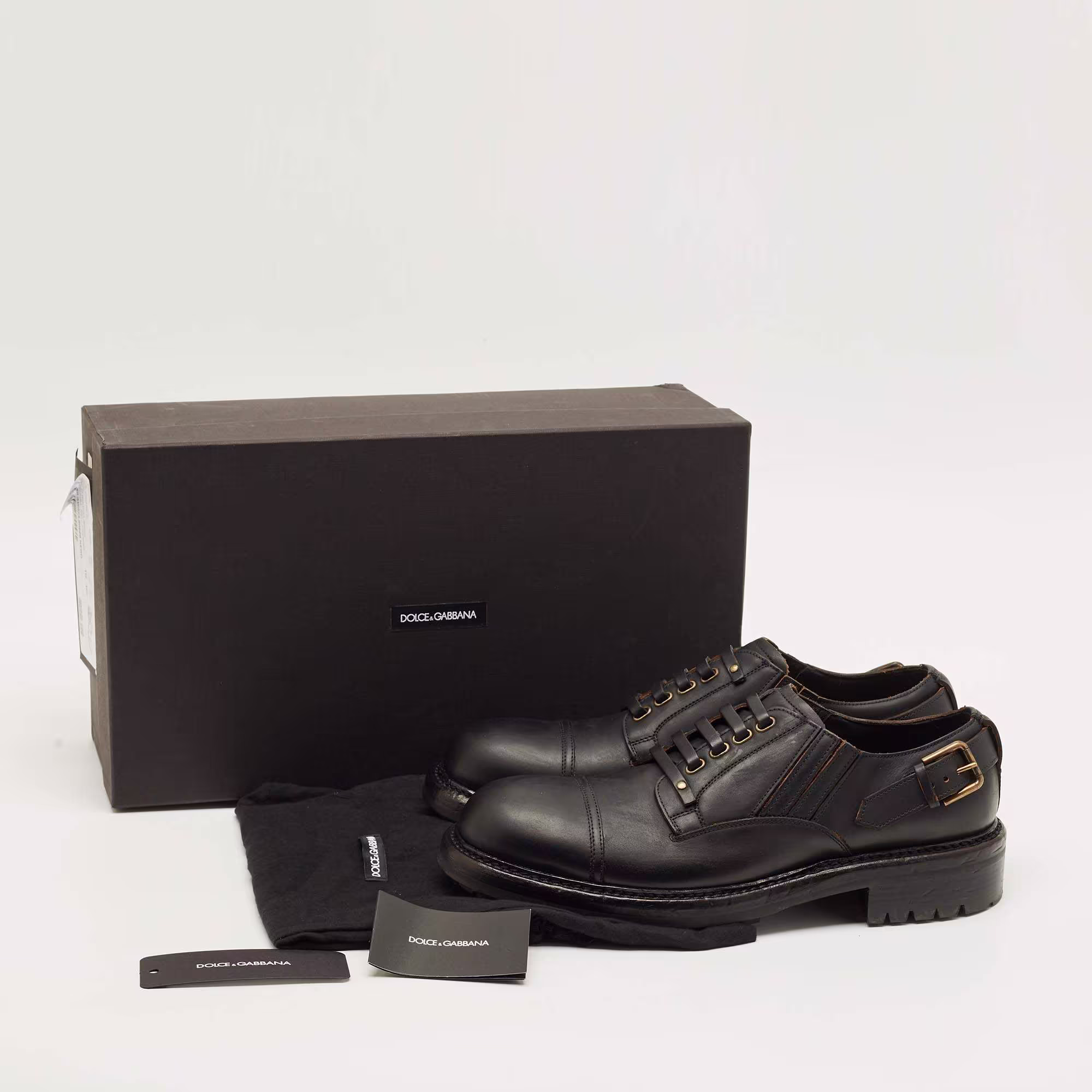 Dolce and Gabbana Bernini men's black leather Derby shoes size 45 — authenticated luxury footwear in pristine condition