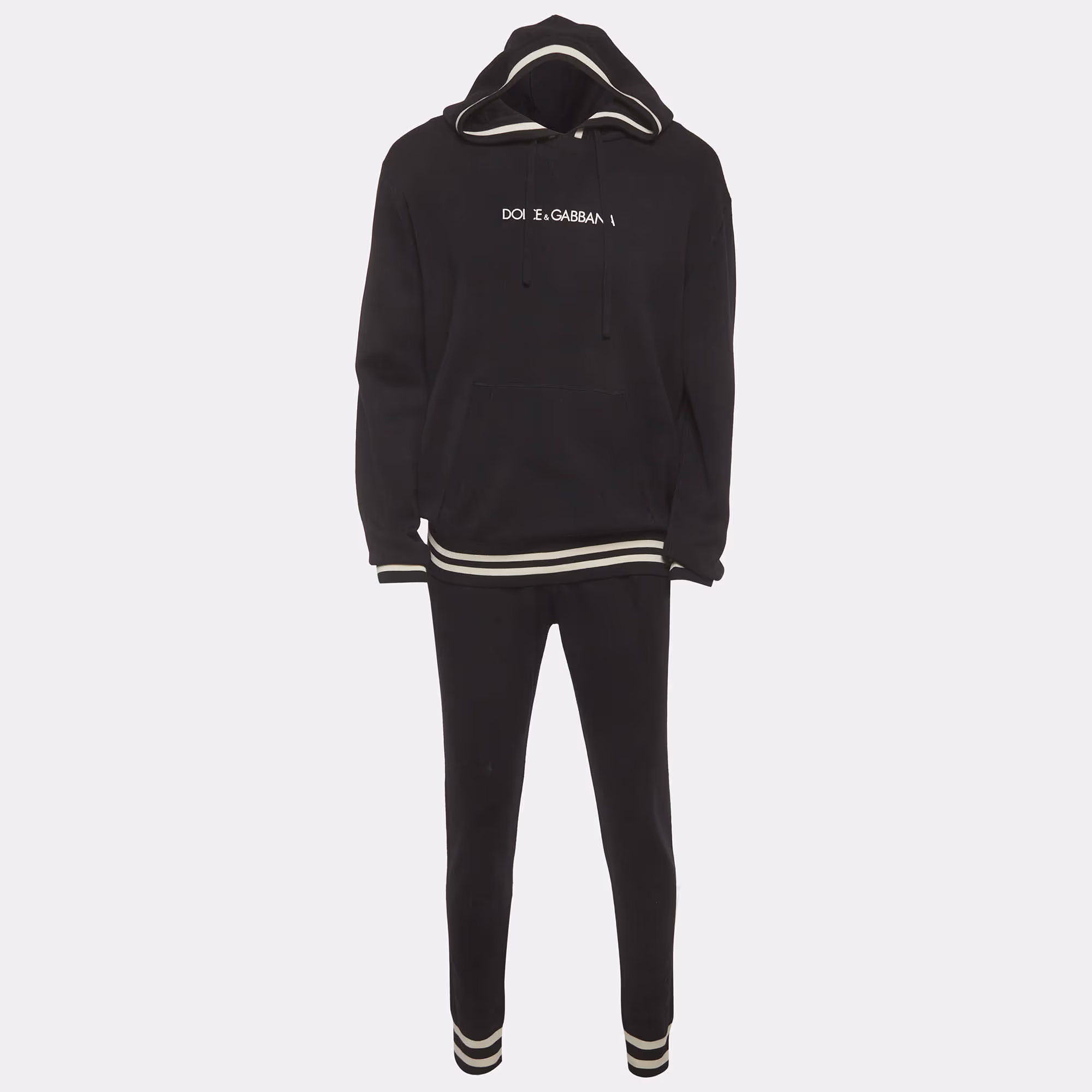 Pre Owned Dolce & Gabbana Black Knitted Hoodie and Joggers Set XXL