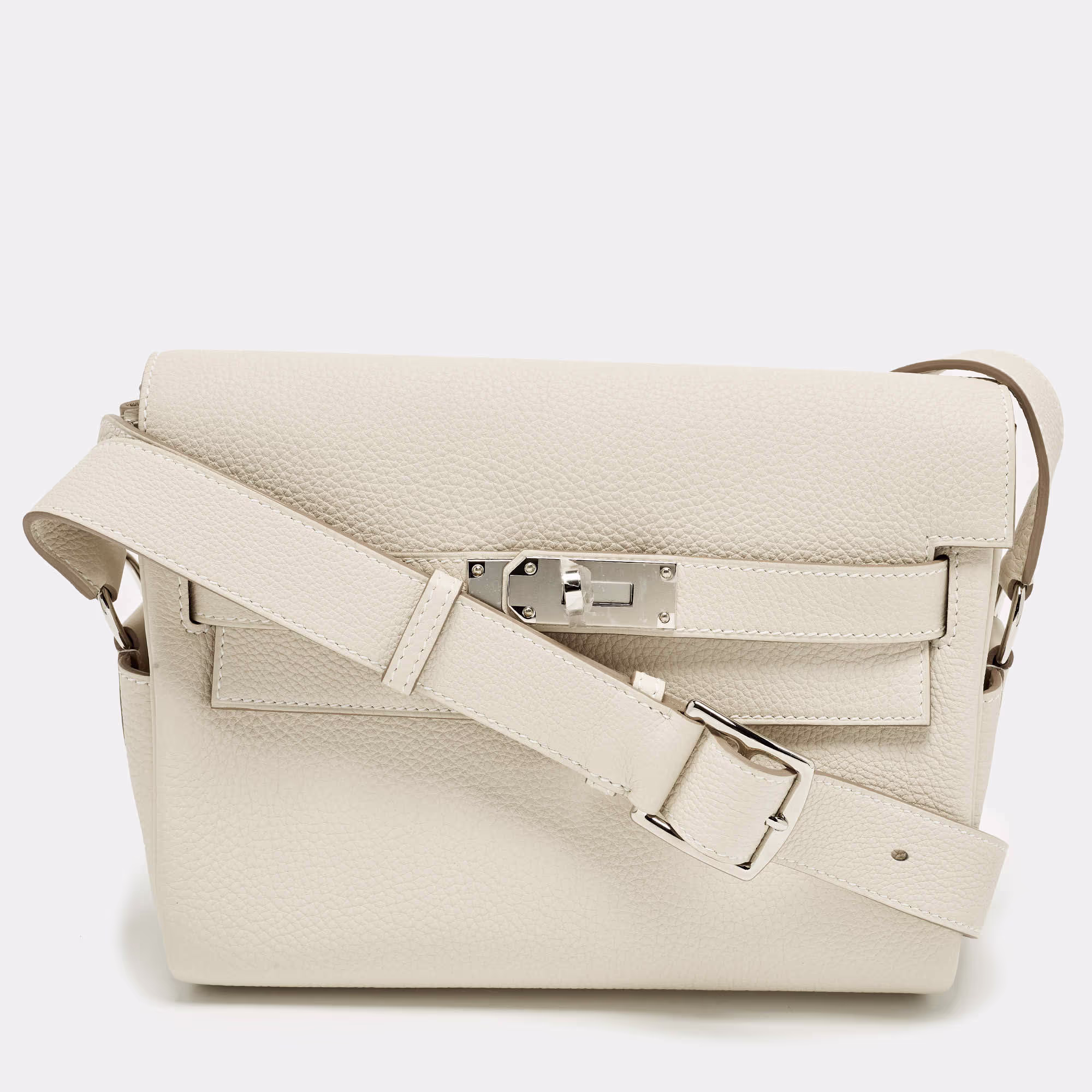 Hermes Kelly PM Palladium Finish Craie Togo Leather Messenger Bag