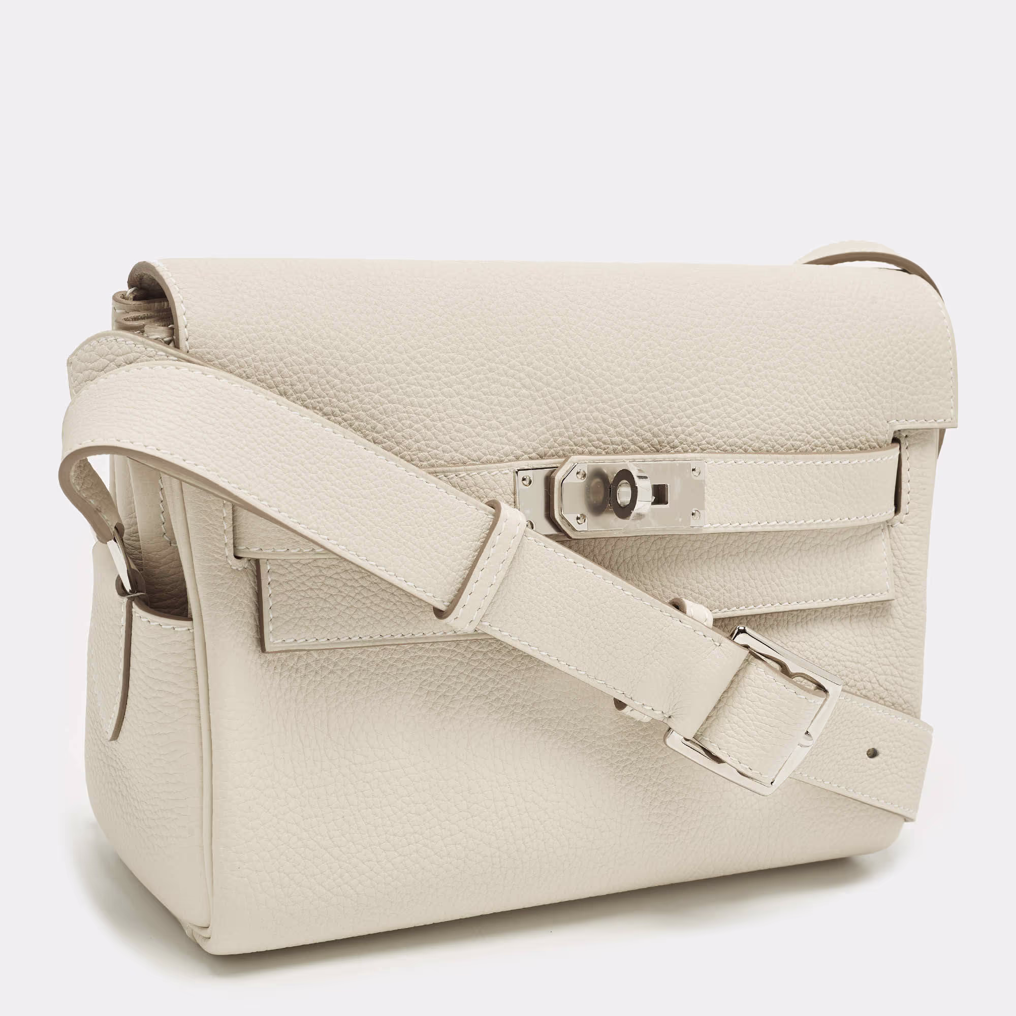 Hermes Kelly PM Palladium Finish Craie Togo Leather Messenger Bag