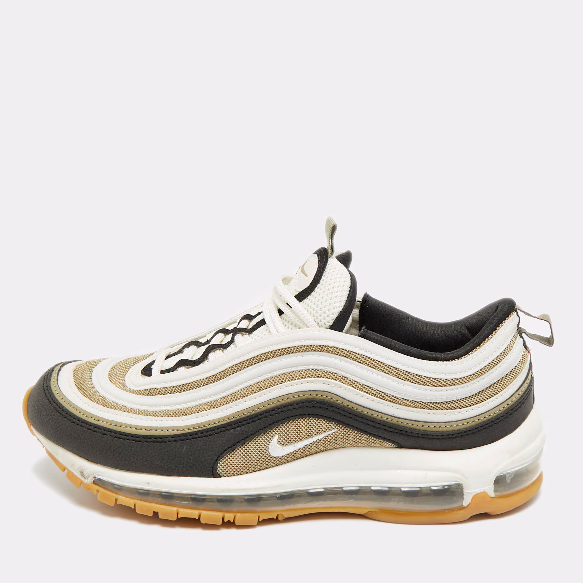 Nike Air Max 97 Size 42.5 Tricolor Leather and Mesh Neutral Olive Gum Lace Up Sneakers