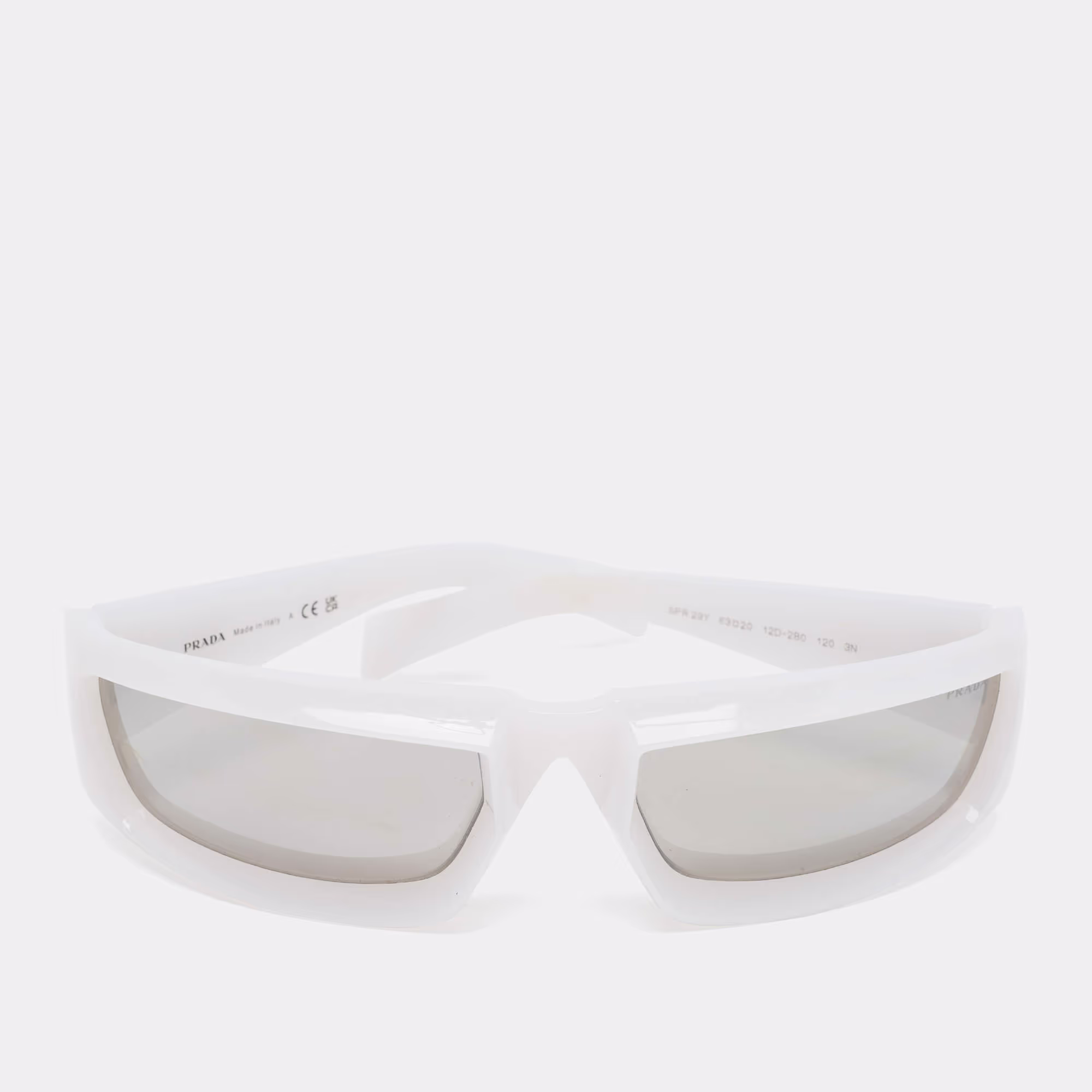 Prada Off White/Grey Mirrored SPR 29Y Runway Rectangle Sunglasses in Good Condition
