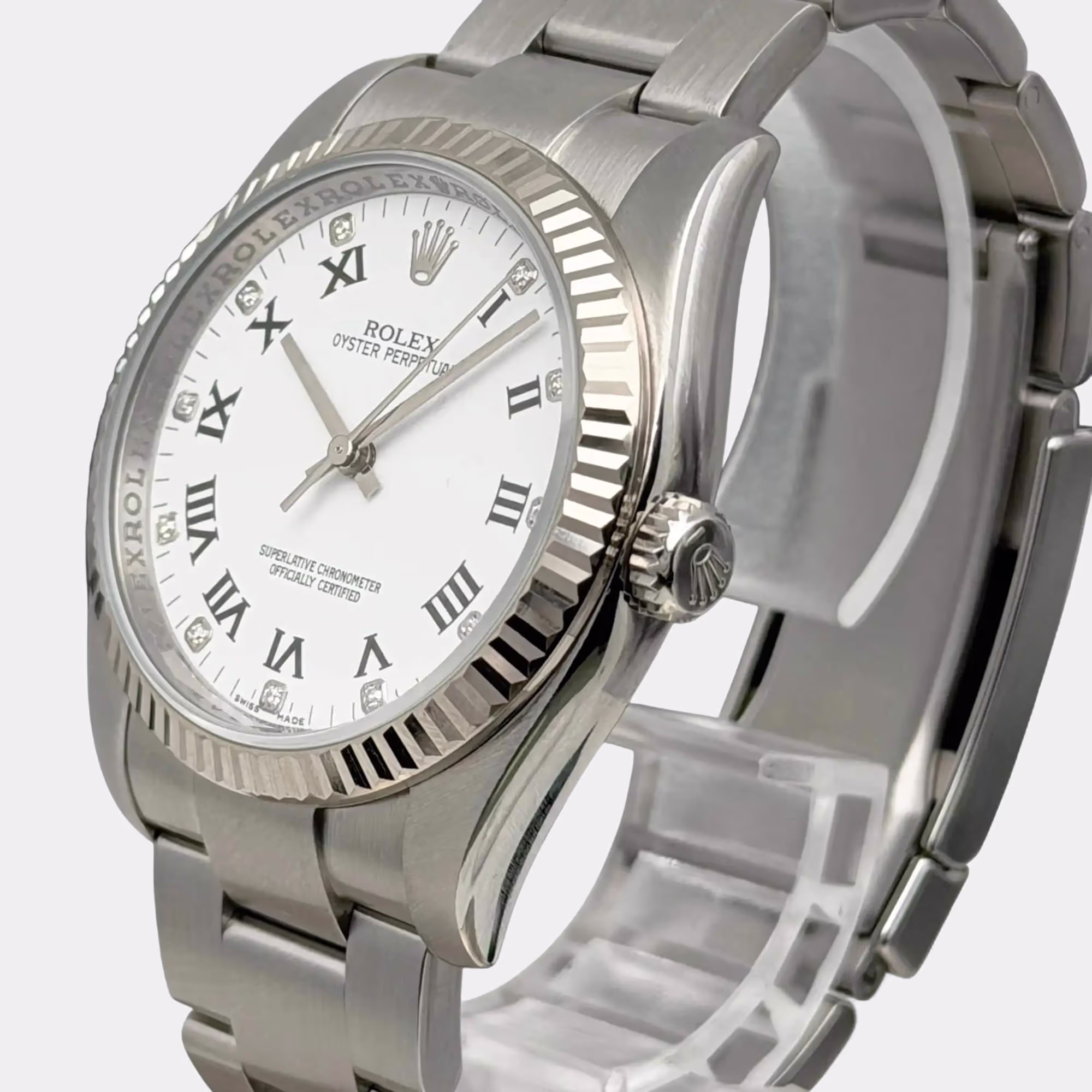 Rolex Oyster Perpetual 116034 White Stainless Steel Automatic Men Wristwatch 36mm