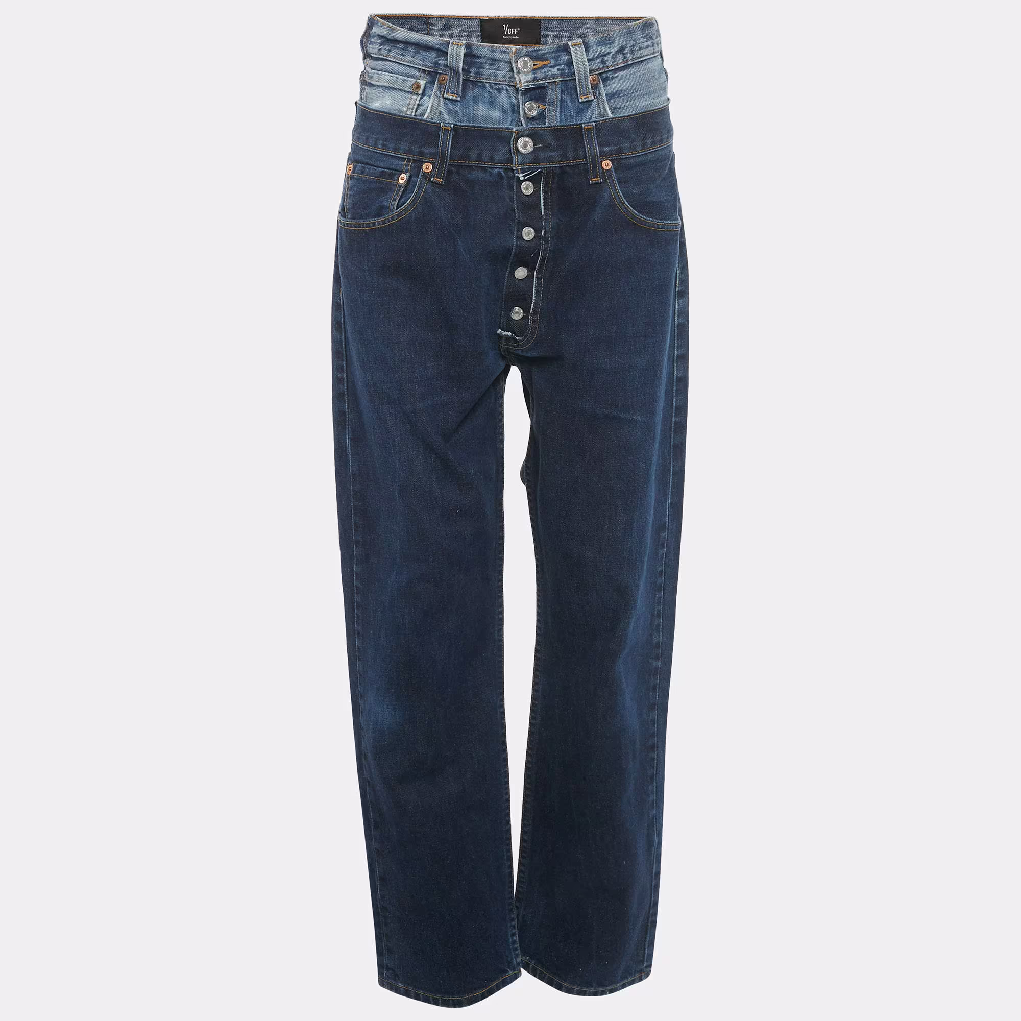 1/off Blue Denim High Waist Baggy Remade Jeans