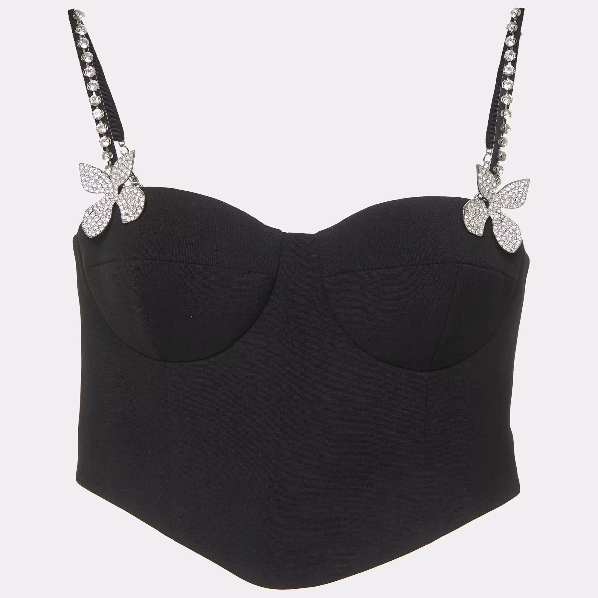 Area Black Crystal Embellished Wool Bustier Crop Top