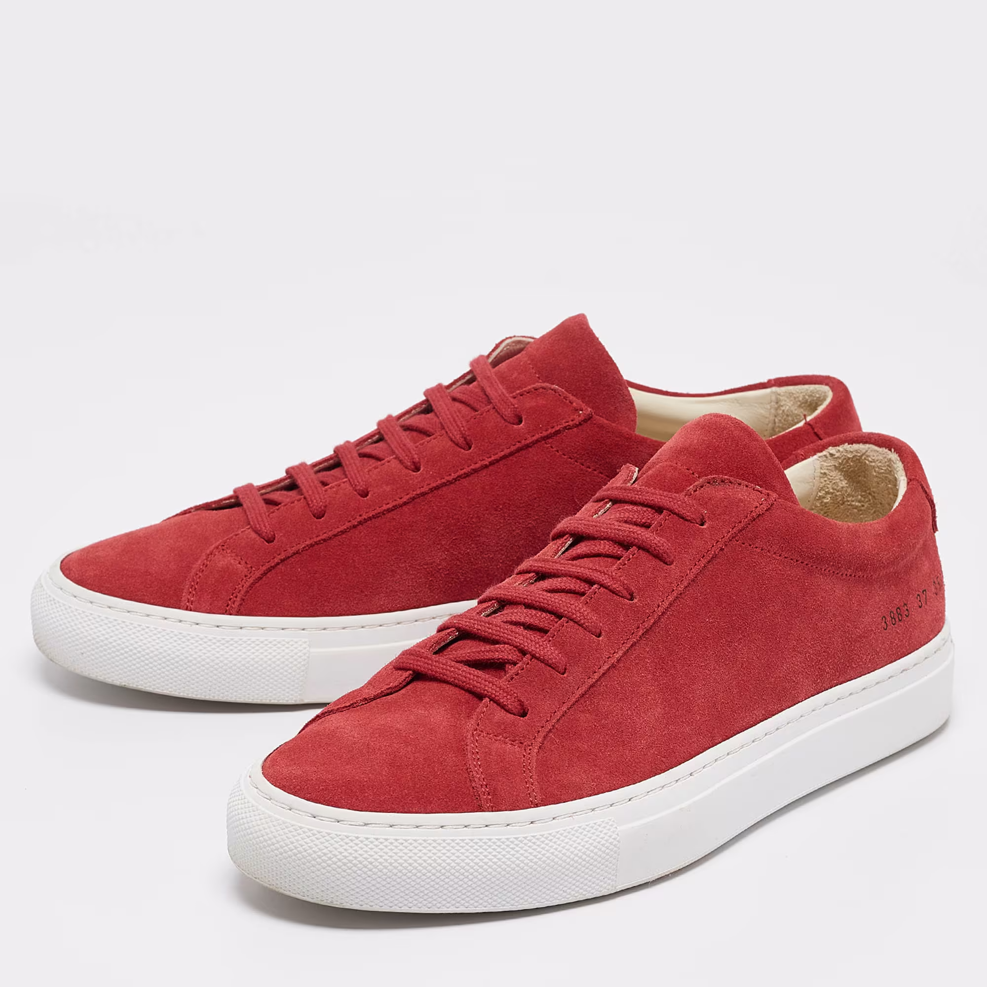Common Projects Red Suede Achilles Low Top Sneakers