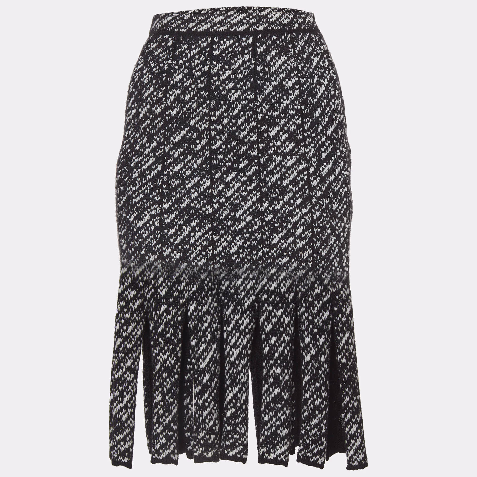 Christian Dior Monochrome Wool Knit Fringed Skirt