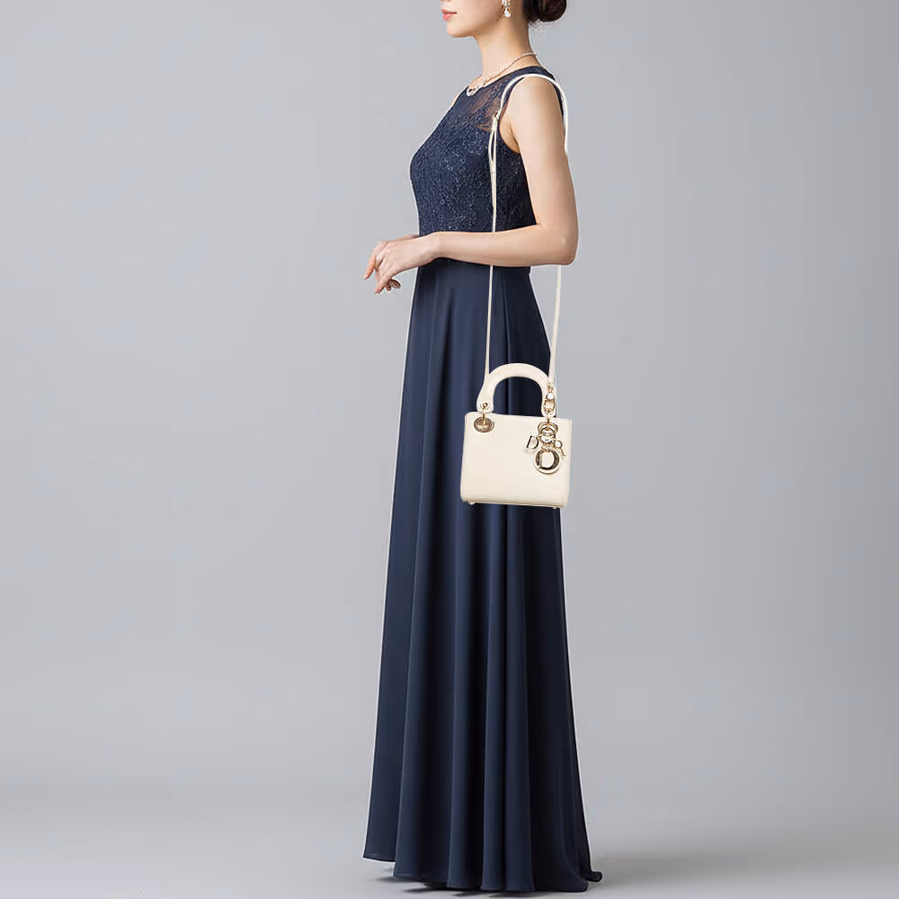 Dior Lady Dior Mini Off White Lizard Tote