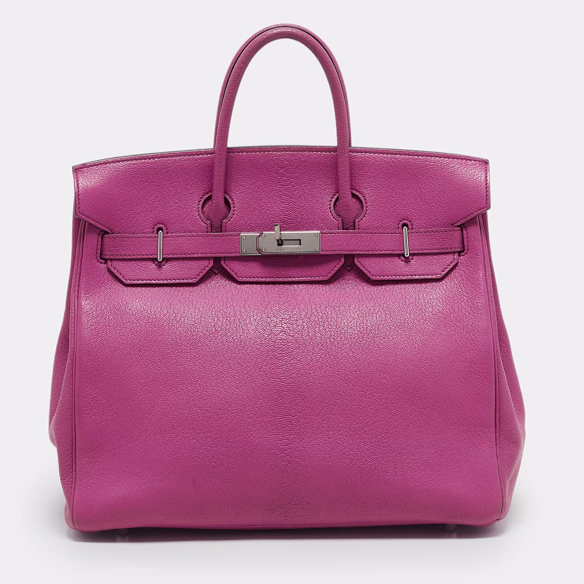Hermes Fuchsia Chevre Leather Palladium Finish HAC Birkin 32 Bag