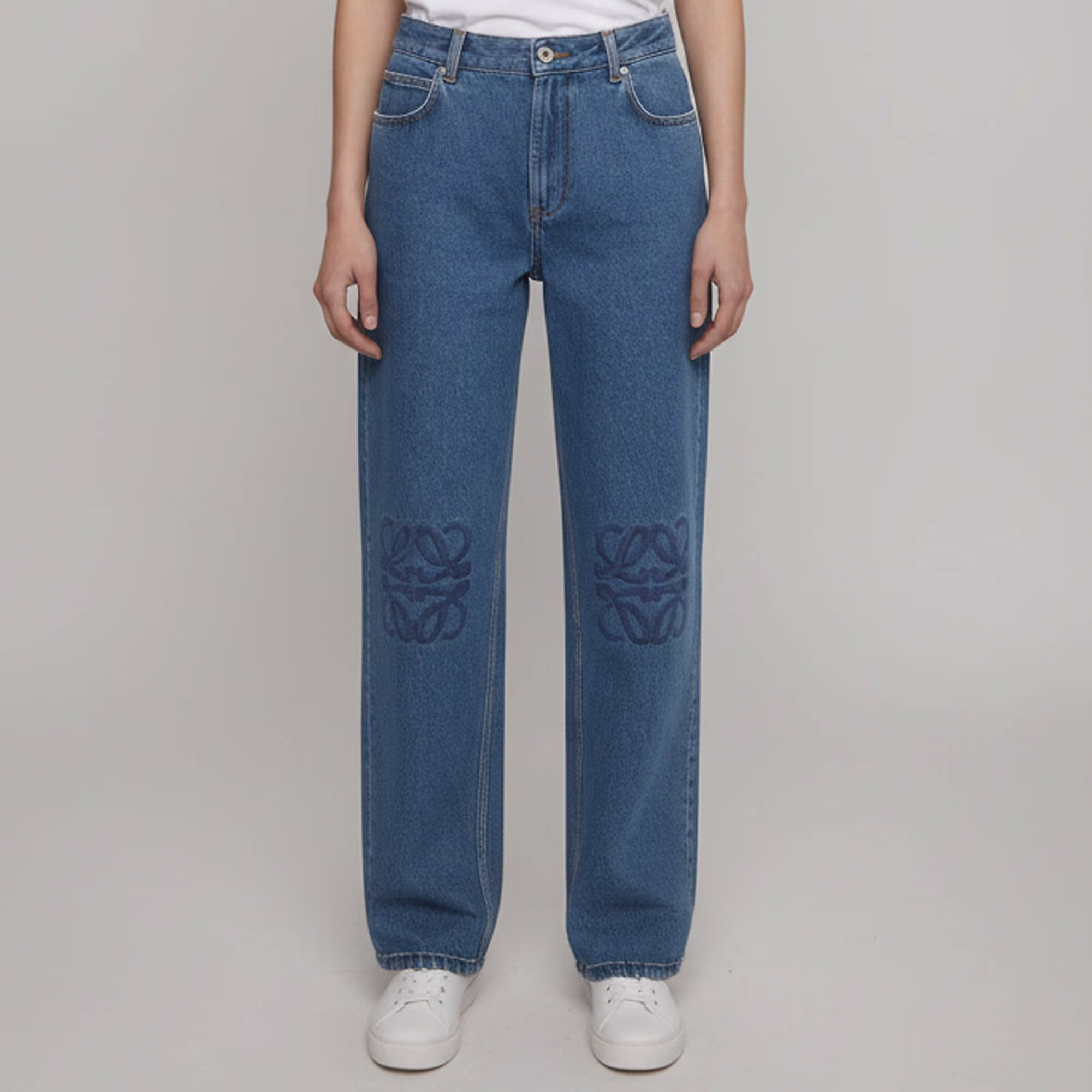 Loewe Blue Anagram Embroidered mid waist Jeans in Pristine Condition