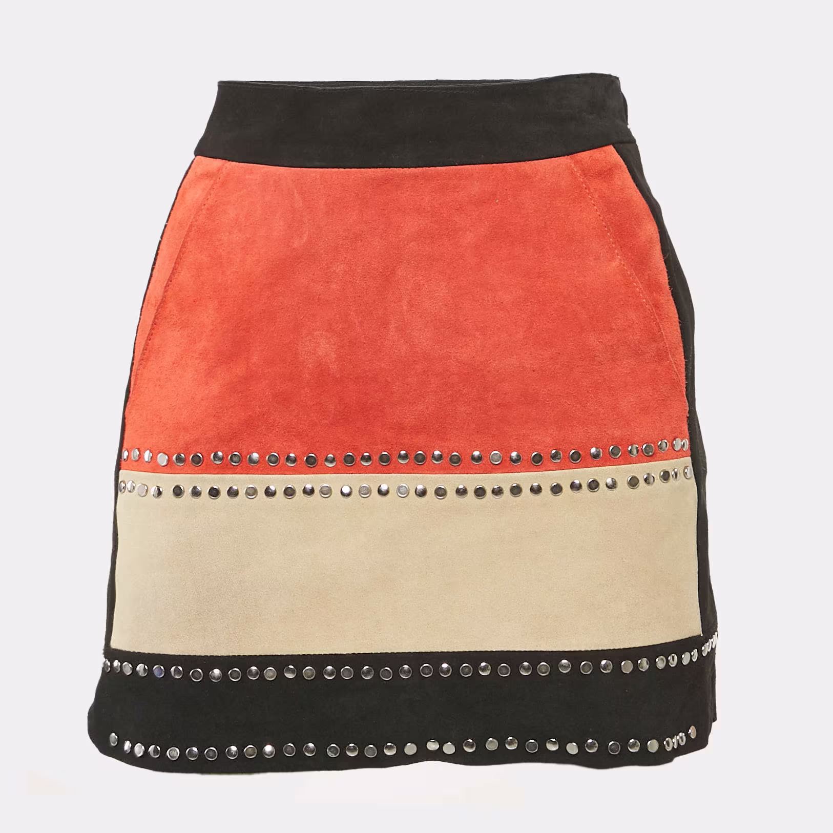 Maje Black Suede Stud Detail Mini Skirt