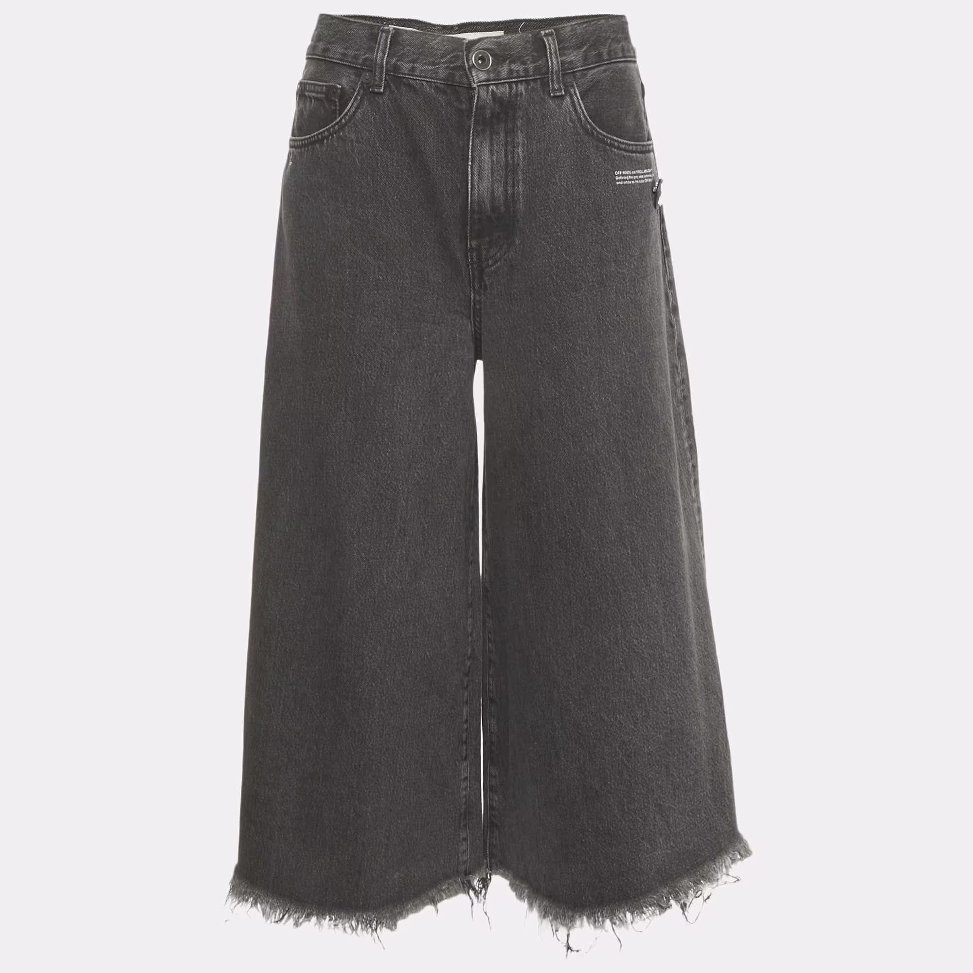 Off-White Black Faded Denim Culottes Jeans M Waist 29" in Good Condition