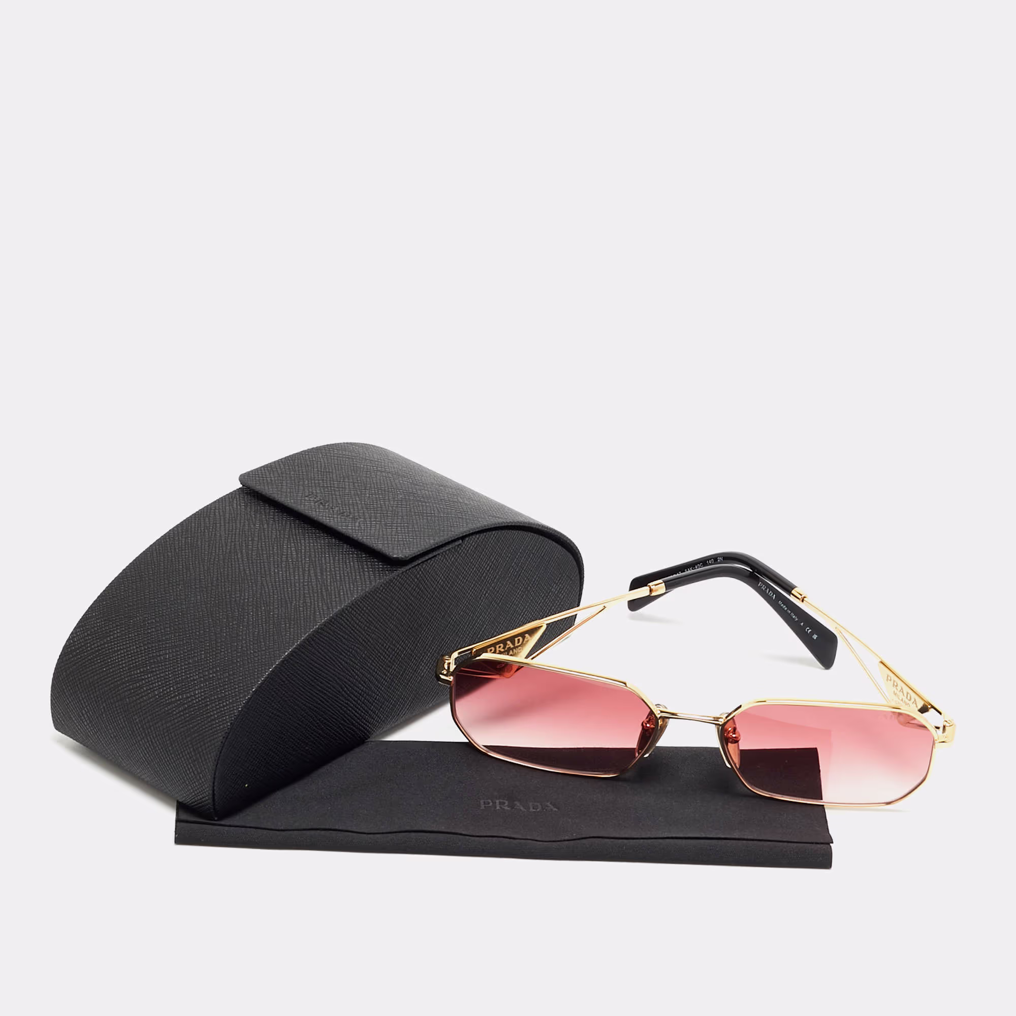 Prada Pink/Gold Triangle Logo SPR A51 Rectangle Sunglasses
