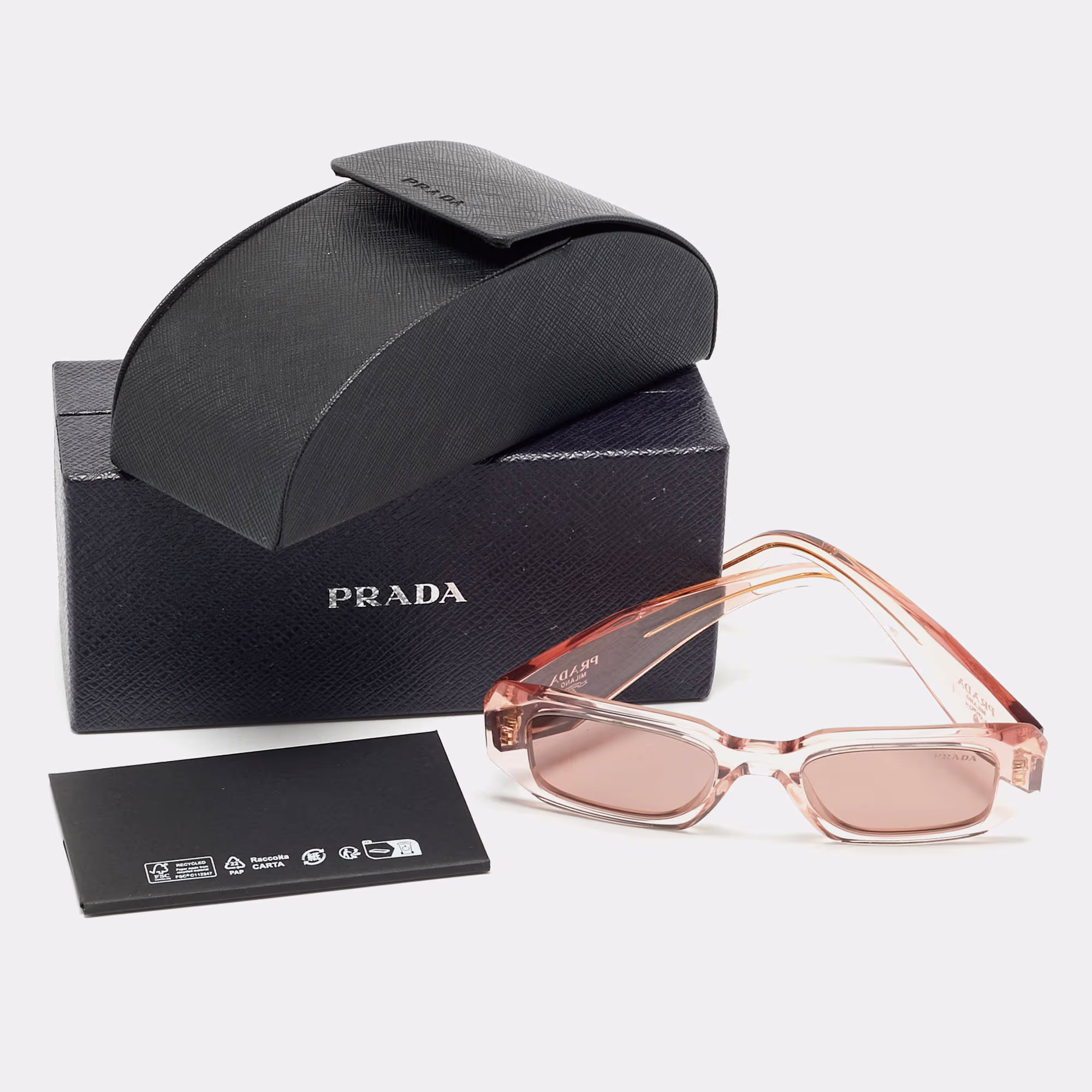 Prada Transparent Peach Symbole Rectangle Sunglasses