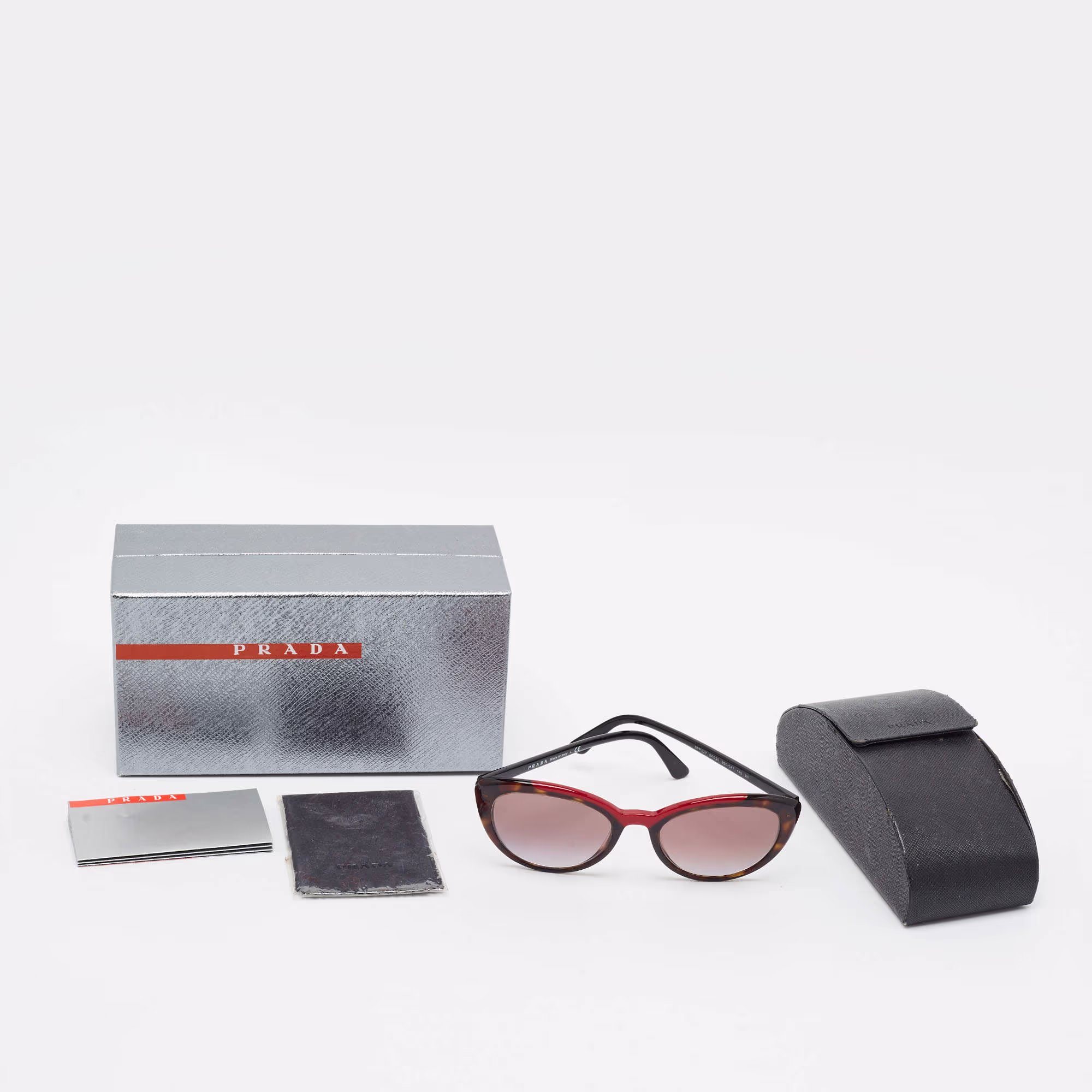 Prada Dark Brown/Red Gradient SPR 02V Cat Eye Sunglasses