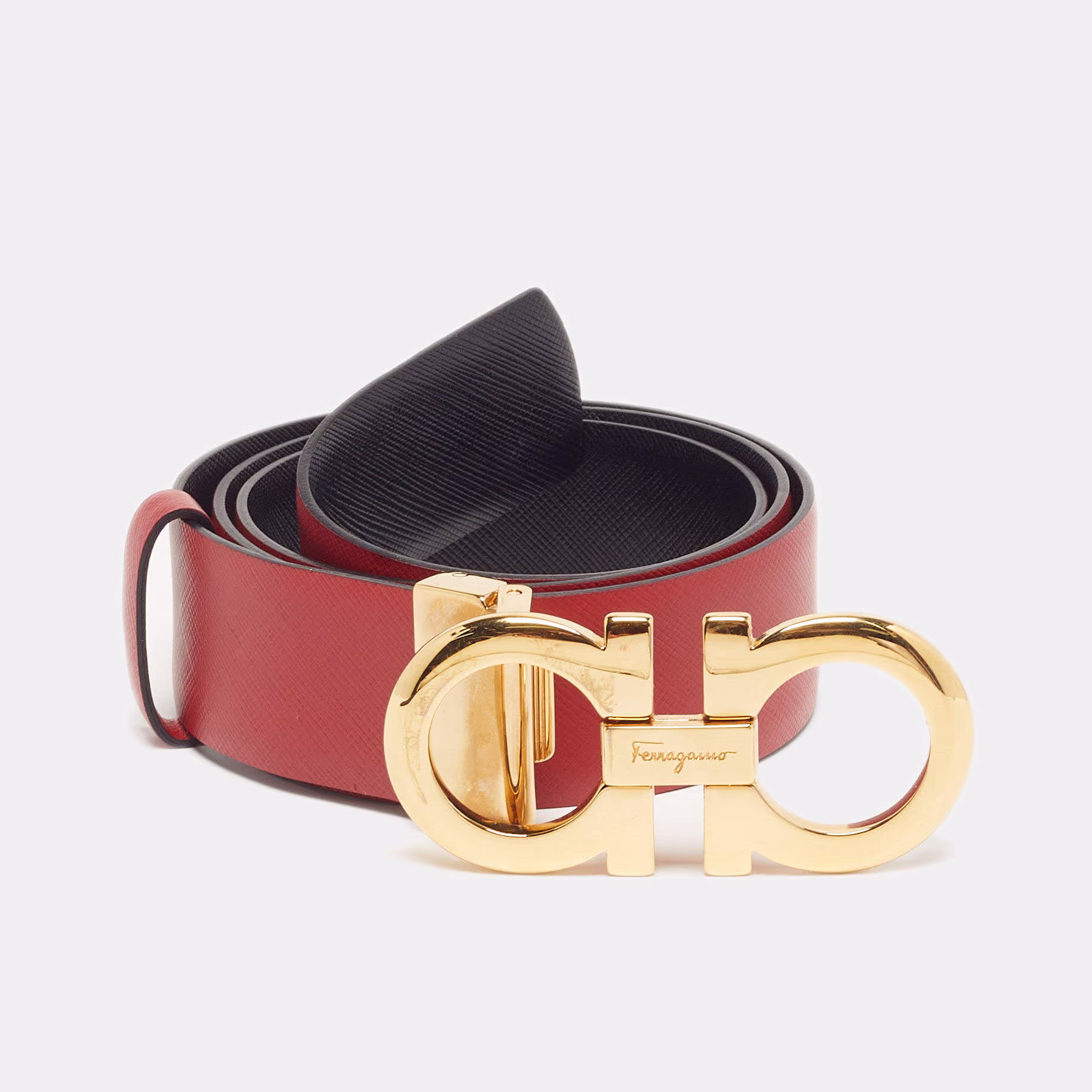 Salvatore Ferragamo Gancini Cut to Size Reversible Buckle Belt Red/Black Leather