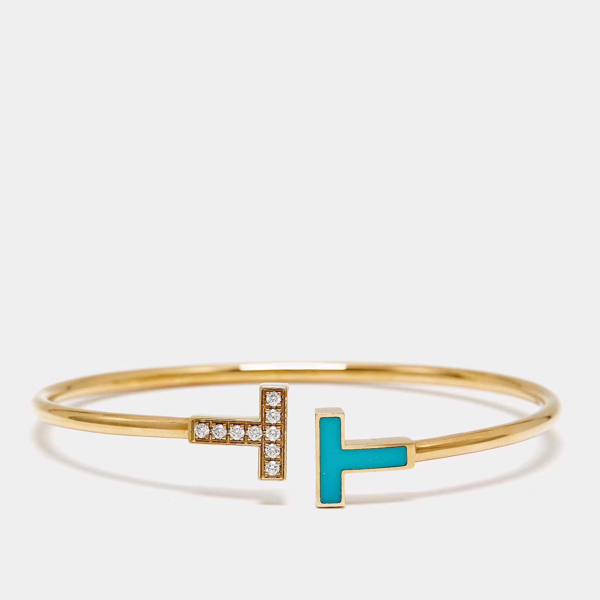 Tiffany & Co. Tiffany T Wire Turquoise Diamonds 18k Yellow Gold Bracelet
