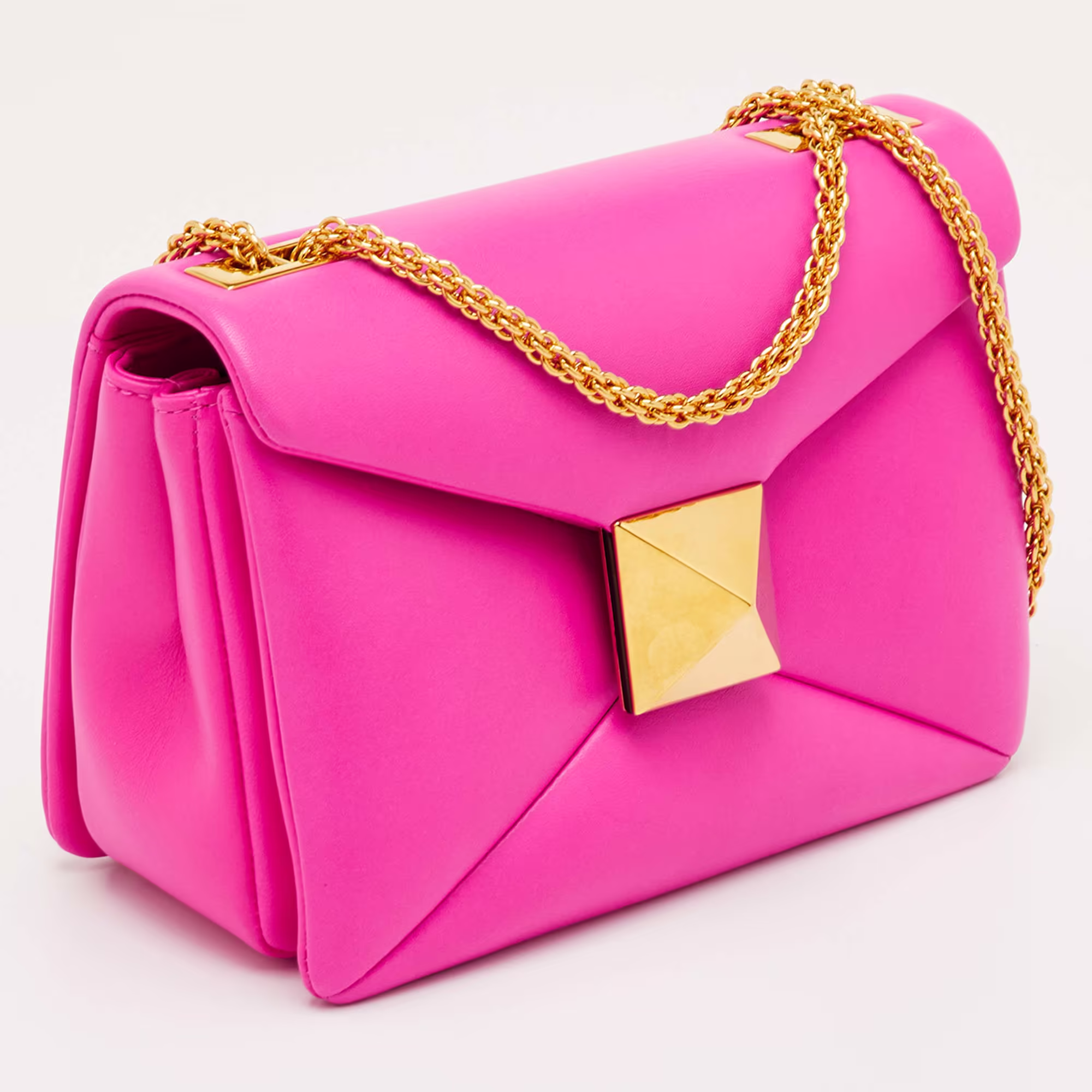 Valentino One Stud Fuchsia Pink Leather Chain Shoulder Bag