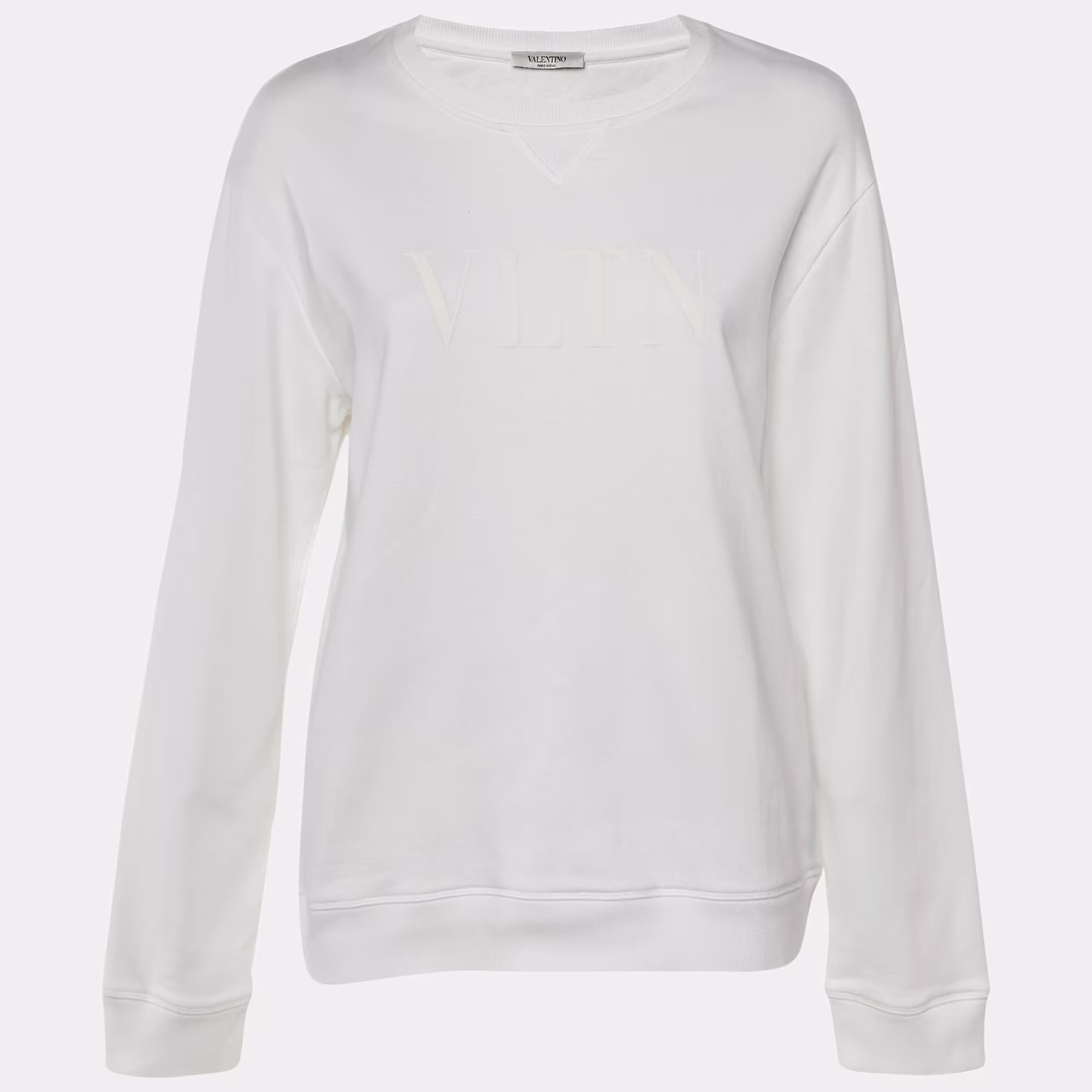 Valentino White Logo Applique Cotton Sweatshirt Priced at 787 AED