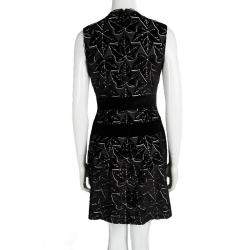 Pre Owned Alexander McQueen Black Velvet Jacquard Leaf Pattern Sleeveless Dress S