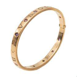 Pre Owned Bvlgari Bvlgari Amethyst Pink Tourmaline 18K Rose Gold Bangle Bracelet Size M