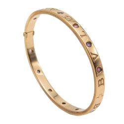 Pre Owned Bvlgari Bvlgari Amethyst Pink Tourmaline 18K Rose Gold Bangle Bracelet Size M