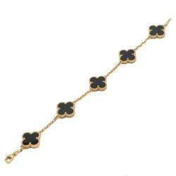 Pre Owned Van Cleef & Arpels Vintage Alhambra Onyx Yellow Gold Bracelet