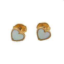 Pre Owned Van Cleef & Arpels Sweet Alhambra Hearts White MOP Yellow Gold Earrings