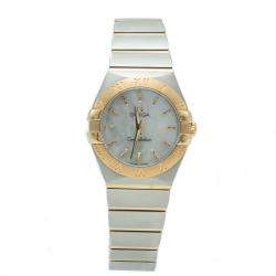 Pre Owned Omega Constellation White Mother of Pearl Dial Steel & Yellow Gold Women's Watch 24 MM