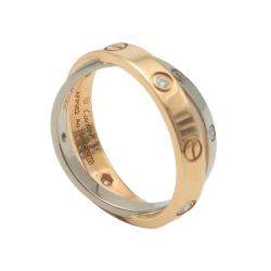 Pre Owned Cartier Love Half Diamond Rose & White Gold Ring Size 51