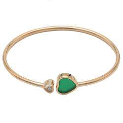 Pre Owned Chopard Happy Hearts Green Agate Rose Gold Diamond Bracelet Size Medium