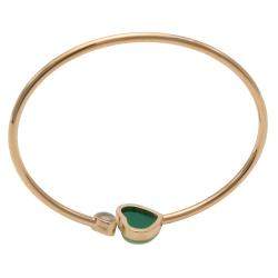 Pre Owned Chopard Happy Hearts Green Agate Rose Gold Diamond Bracelet Size Medium