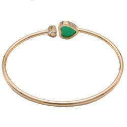 Pre Owned Chopard Happy Hearts Green Agate Rose Gold Diamond Bracelet Size Medium