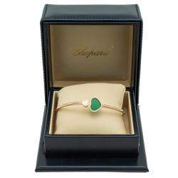 Pre Owned Chopard Happy Hearts Green Agate Rose Gold Diamond Bracelet Size Medium