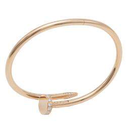 Pre Owned Cartier Juste Un Clou Rose Gold Diamond Bracelet Size 17