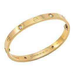 Pre Owned Cartier Love Yellow Gold 4 Diamonds Bracelet Size 16