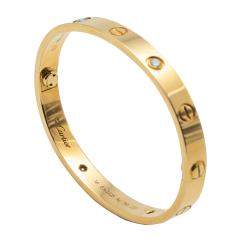 Pre Owned Cartier Love Yellow Gold 4 Diamonds Bracelet Size 16