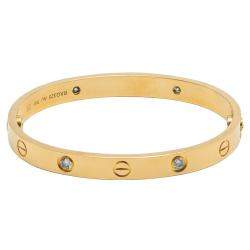 Pre Owned Cartier Love Yellow Gold 4 Diamonds Bracelet Size 16