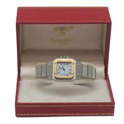 Pre Owned Cartier White Santos Steel & Yellow Gold Automatic Women'S Watch 24MM