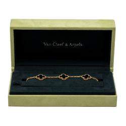 مملوكة مسبقًا Van Cleef & Arpels Alhambra Vintage 5 Motifs Onyx Yellow Gold Bracelet