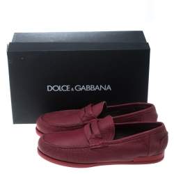 مملوكة مسبقًا Dolce & Gabbana Red Leather Genova Loafers Size 43