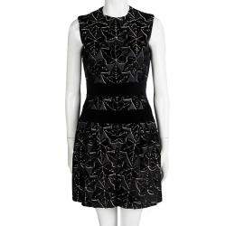 Pre Owned Alexander McQueen Black Velvet Jacquard Leaf Pattern Sleeveless Dress S
