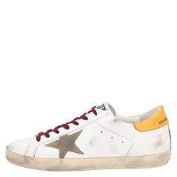 Pre Owned Golden Goose White/Yellow Leather Superstar Sneaker Size EU 43