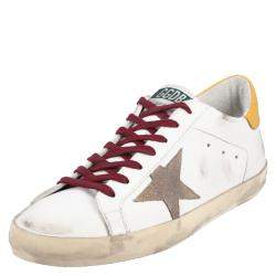 Pre Owned Golden Goose White/Yellow Leather Superstar Sneaker Size EU 43