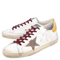 Pre Owned Golden Goose White/Yellow Leather Superstar Sneaker Size EU 43