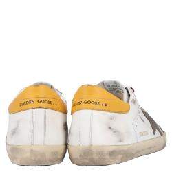 Pre Owned Golden Goose White/Yellow Leather Superstar Sneaker Size EU 43