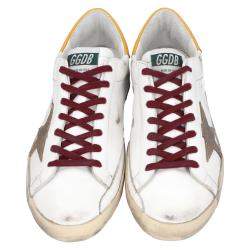 Pre Owned Golden Goose White/Yellow Leather Superstar Sneaker Size EU 43