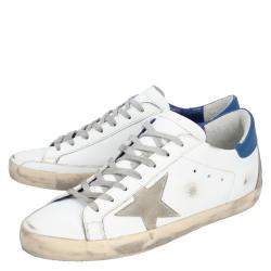 Pre Owned Golden Goose White/Blue Leather Superstar Sneakers Size EU 41