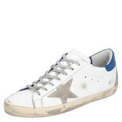 Pre Owned Golden Goose White/Blue Leather Superstar Sneakers Size EU 41